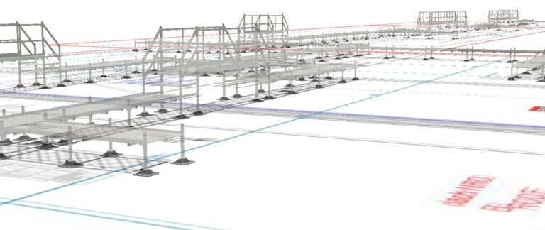 Schemat 3D modułowych podestów serwisowych